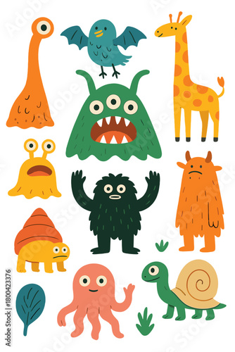 A playful assortment of bizarre and magical beings arranged on a pristine white backdrop