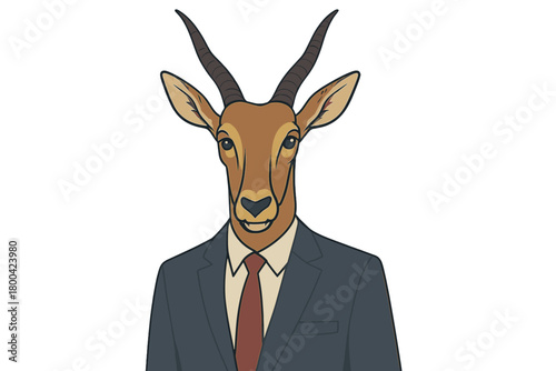 An anthropomorphic antelope in a business suit, human-enhanced, presented as a  business concept