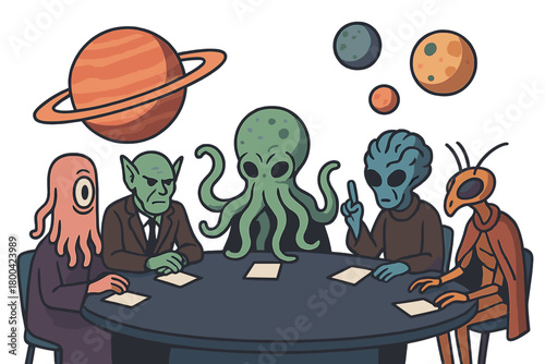 Other planets where intergalactic leaders hold absurd summits in high‑resolution, hyper‑realistic fantasy spectacle