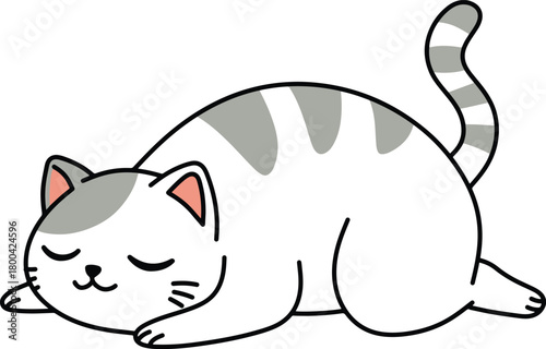 Adorable Napping Striped Cat Illustration