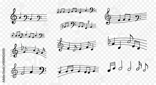 Collection of musical notes and symbols isolated on for music education and composition
