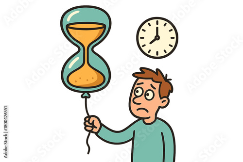 Cartoon illustrating a bizarre hourglass balloon and the idea of time