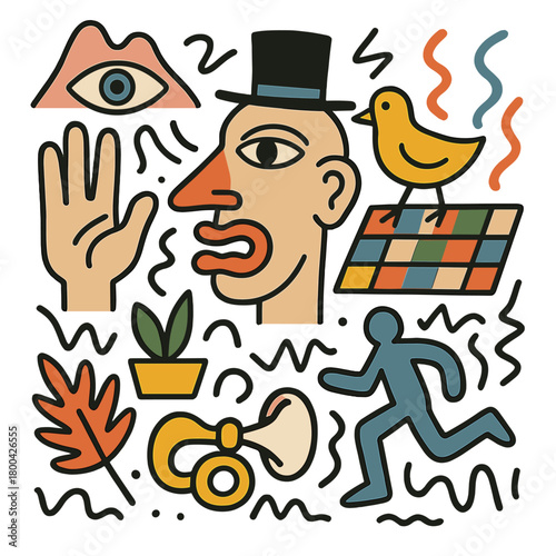 Dadaism: an absurd, chaotic depiction featuring unexpected elements