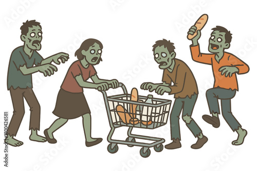 Zombie shoppers in a supermarket create a comedic scene