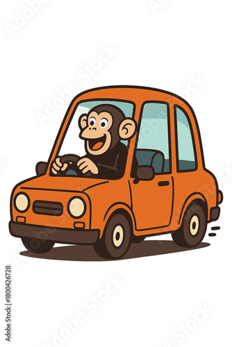 A chimpanzee behind the wheel in a humorous scene, showcasing human-like antics and comedy, underscoring the absurdity of animals imitating people