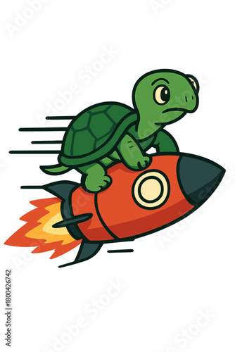A turtle on a rocket, a surreal concept of rapid speed