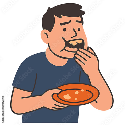 A man talks while eating, his mouth full