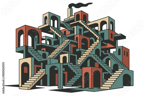 A massive, dreamlike edifice spanning countless dimensions, a bizarre dystopian realm