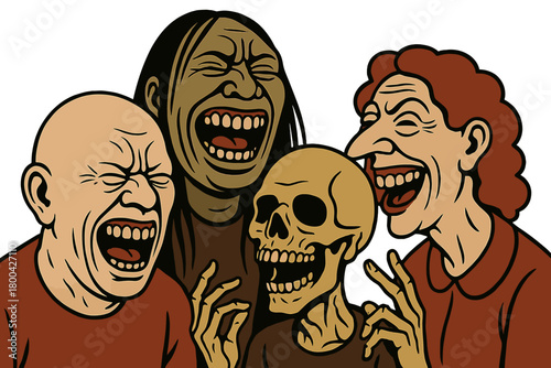 A Surreal Group Portrait Painting Depicting Grotesque Laughter