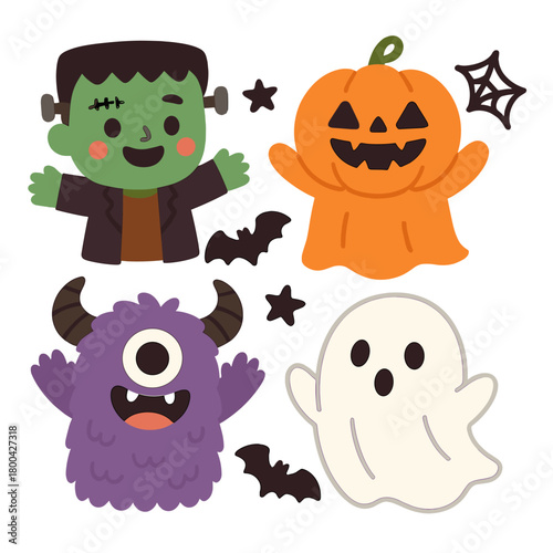 Adorable Halloween Monsters: A Spooky and Playful Cartoon Drawing
