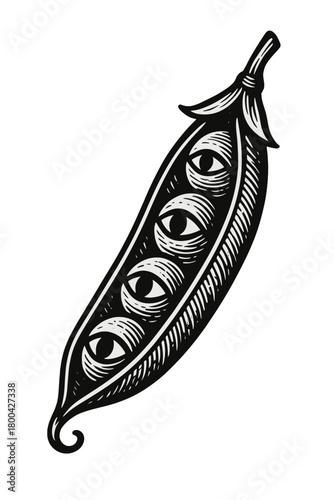Stencil of an eyed peas tattoo in linocut engraving style