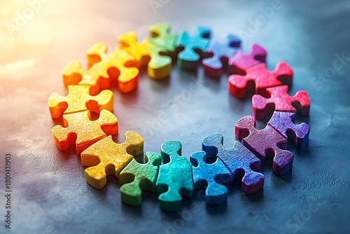 A jigsaw puzzle in a circular shape high resolution picture