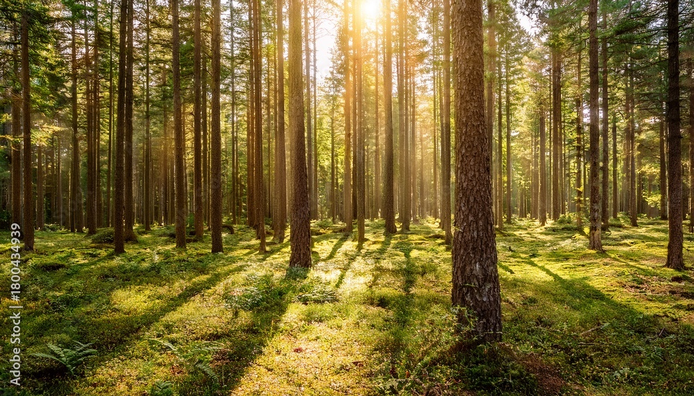 Obraz premium a sunlit forest floor with towering pine trees