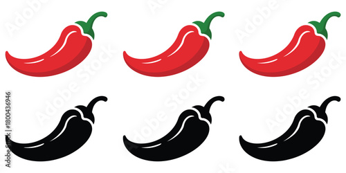 Hot chili pepper icon set vector, white background, spicy vegetable illustration, paprika and chili pepper graphics, cooking ingredient icons, culinary design elements, vector illustration for recipes