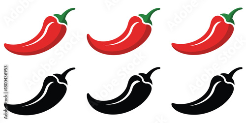 Hot paprika and chili pepper icon set, vector illustration on white background, cooking ingredient graphics, spicy food design elements, culinary vector icons, restaurant menu illustration, recipe des