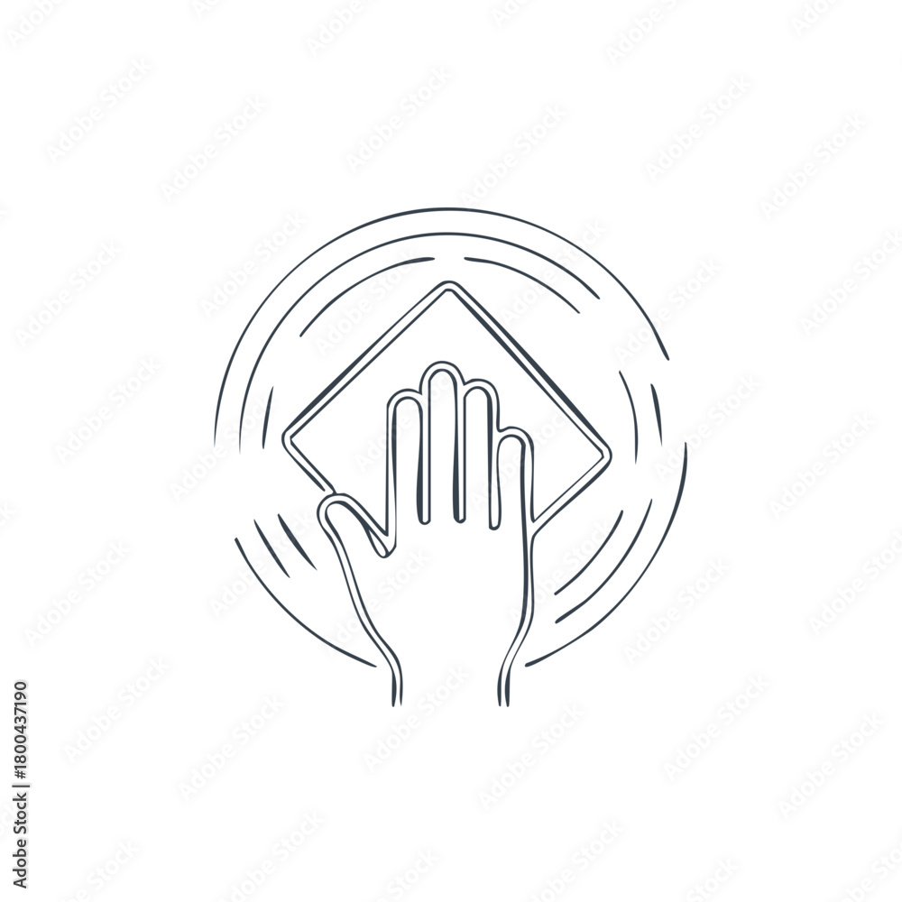 Obraz premium Abstract illustration of hand holding a square shape with a circular design element.