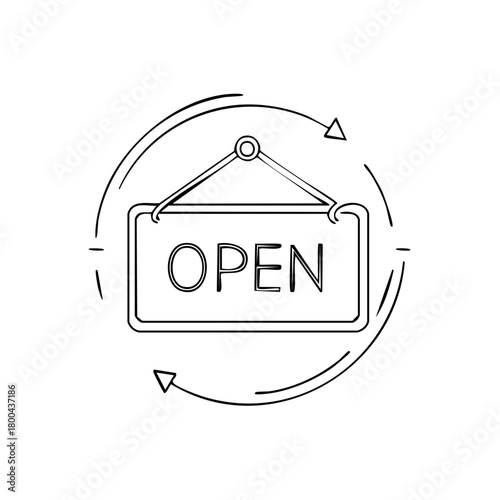 Line Art Open Sign with Arrows for Business Storefront