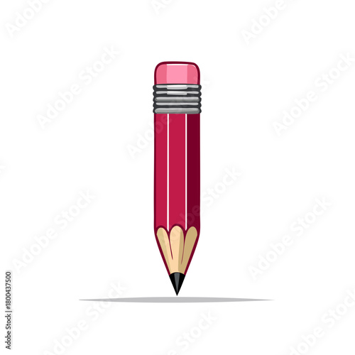 Illustration of a sharp red pencil with a pink eraser writing a thin line on paper graphic