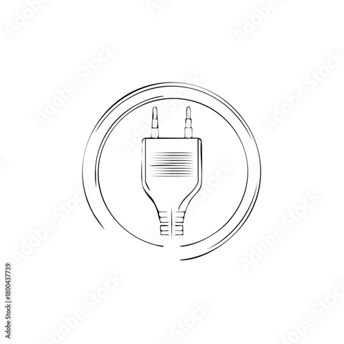 Minimalist Electrical Plug in Circle Design Black and White Illustration