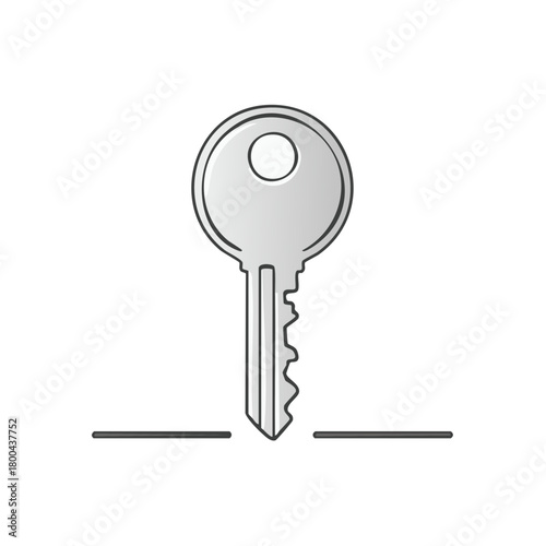 Simple gray key illustration inserting into a broken line representing access and solution