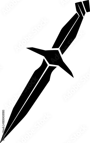 Single Black Dagger Sharp and Intimidating on Plain White Background
