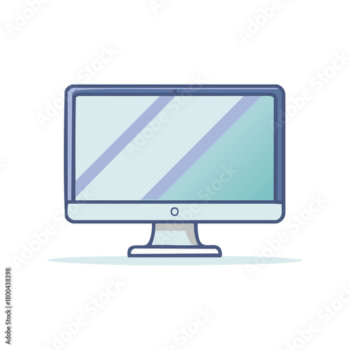 Cartoon-style computer monitor with light blue screen and base