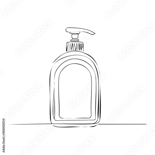 Minimalist single line drawing of hand soap dispenser isolated on white