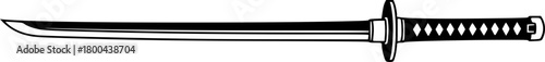 Striking Black and White Illustration of a Traditional Katana Sword
