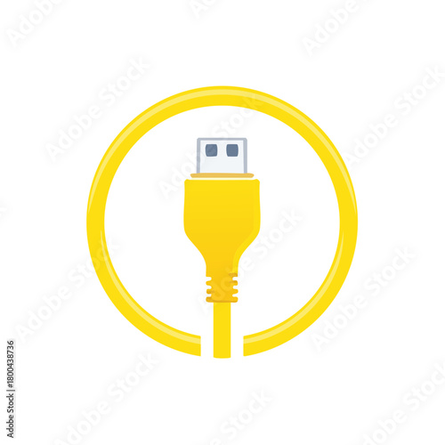 Vivid Yellow USB Connector Icon within Broken Circle - Electronic Port Illustration