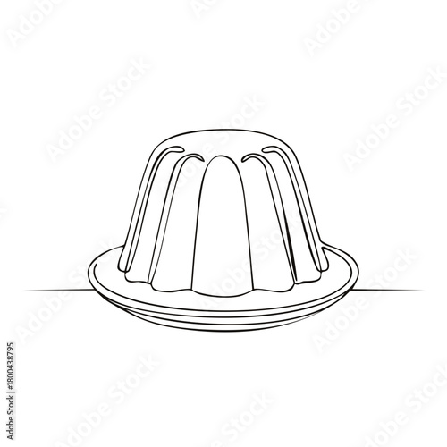 Illustration of a stylized dessert, mold, gelatin, pudding on a plate, contour drawing.
