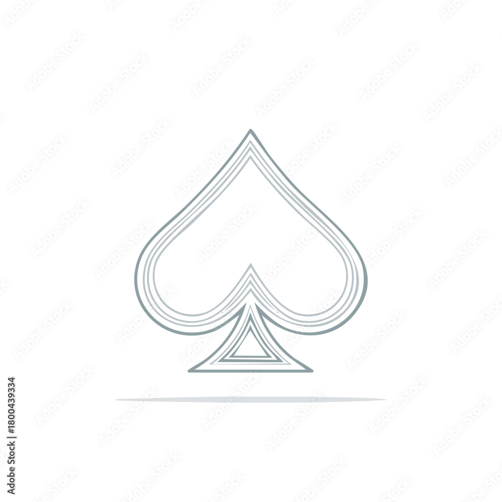 Fototapeta premium Minimalist line art illustration of a spade playing card suit symbol with concentric outlines