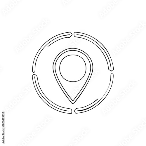 Simple location marker graphic within a broken circle, minimal black outline for mapping applications