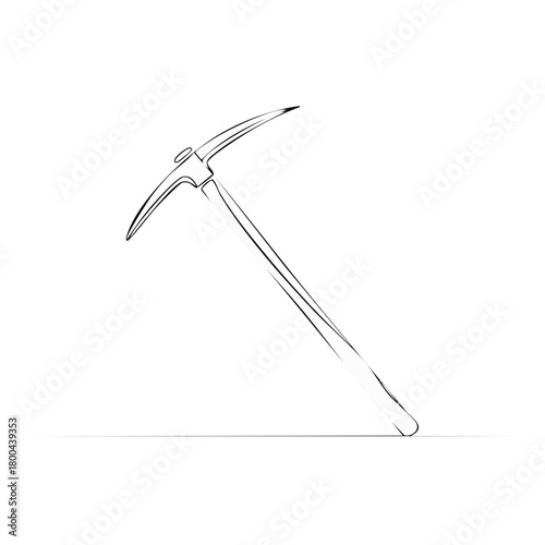 Minimalist Line Art of a Pickaxe Tool, Rock Climbing Equipment on White