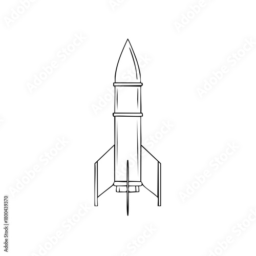 Simple Rocket Ship Illustration Black and White Outline