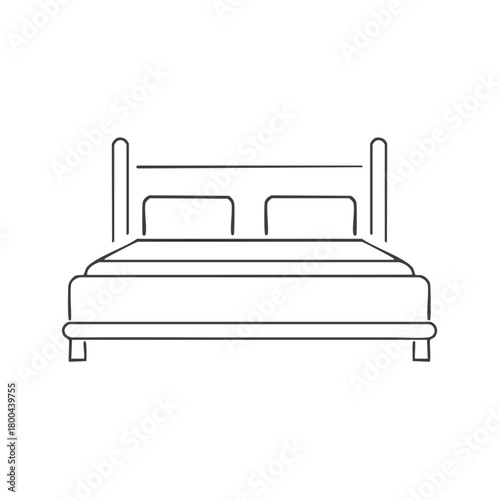 Minimalist Line Art Double Bed Icon with Headboard and Pillows
