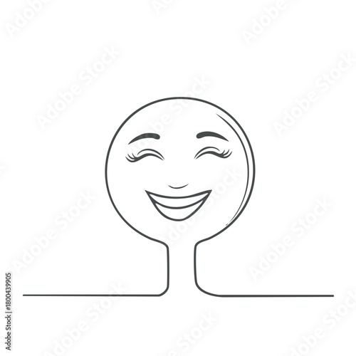 Joyful continuous line drawing of a happy face with a big smile and closed eyes expressing positivity