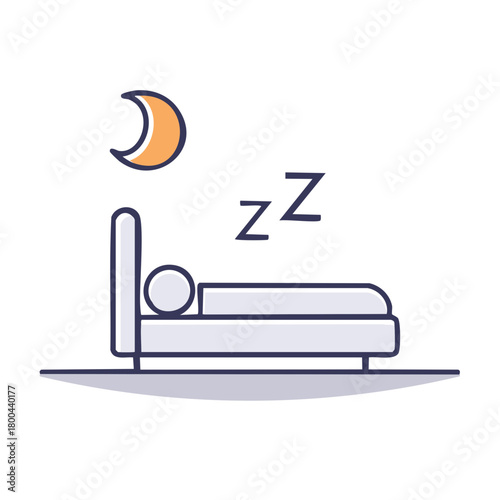 Illustration of a person sleeping in bed with moon and zzz symbols
