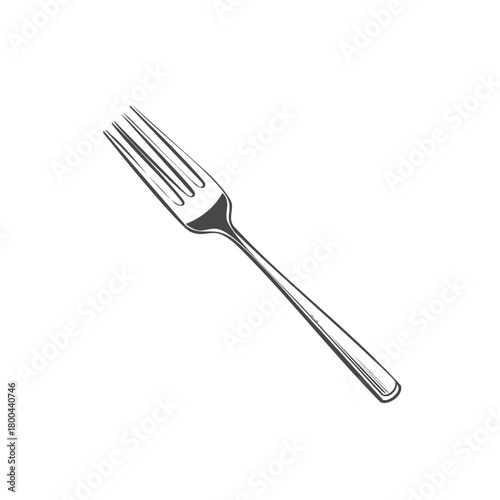 Stylized graphic illustration of a fork utensil with tines and a handle on a white background