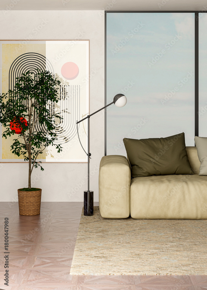 Fototapeta premium Large luxury modern bright interiors Living room mockup illustration 3D rendering image