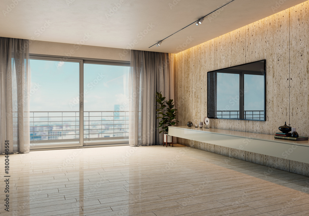 Naklejka premium Large luxury modern bright interiors Living room mockup illustration 3D rendering image