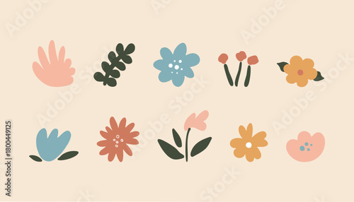 Flat Floral Elements Collection Pastel Minimal Botanical Illustration Set for Creative Design