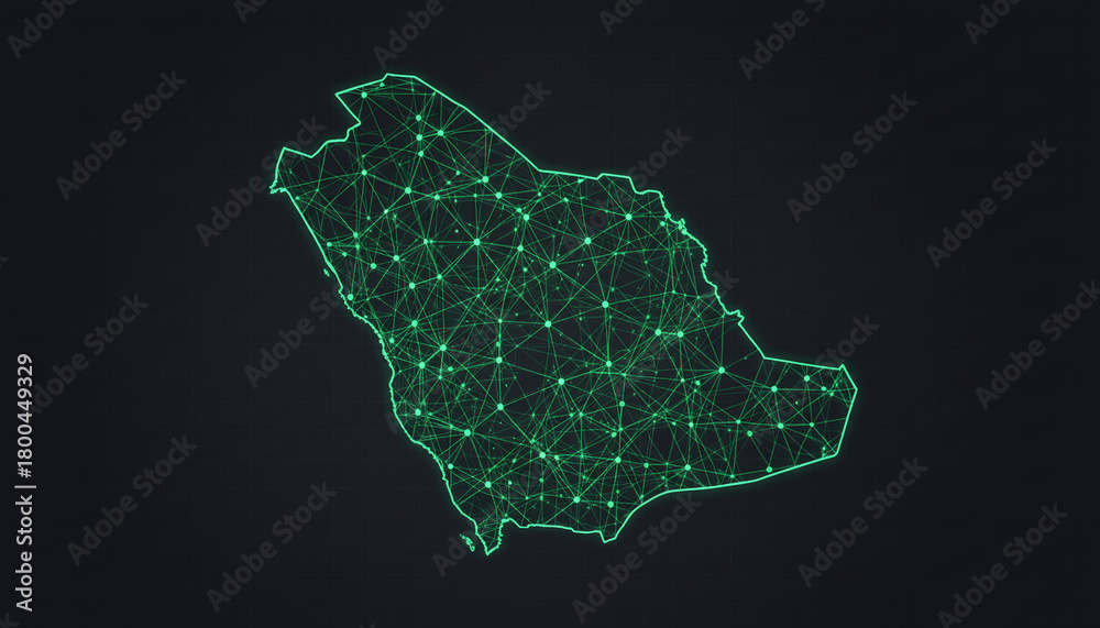 Obraz premium Saudi Arabia's digital map, a futuristic network of smart cities and data.