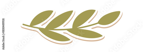 Green kraft mistletoe branch sticker in flat cartoon graphic style. Holiday ornament patch with gift and box element, perfect for christmas decor or present accent in festive season wrapping