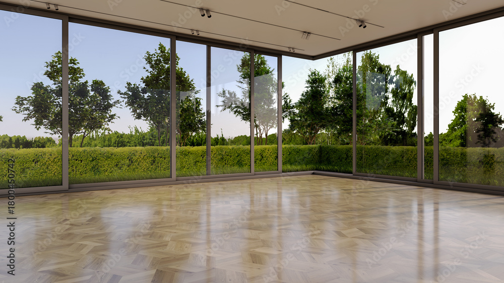 Naklejka premium Large luxury modern bright interiors Living room mockup illustration 3D rendering image