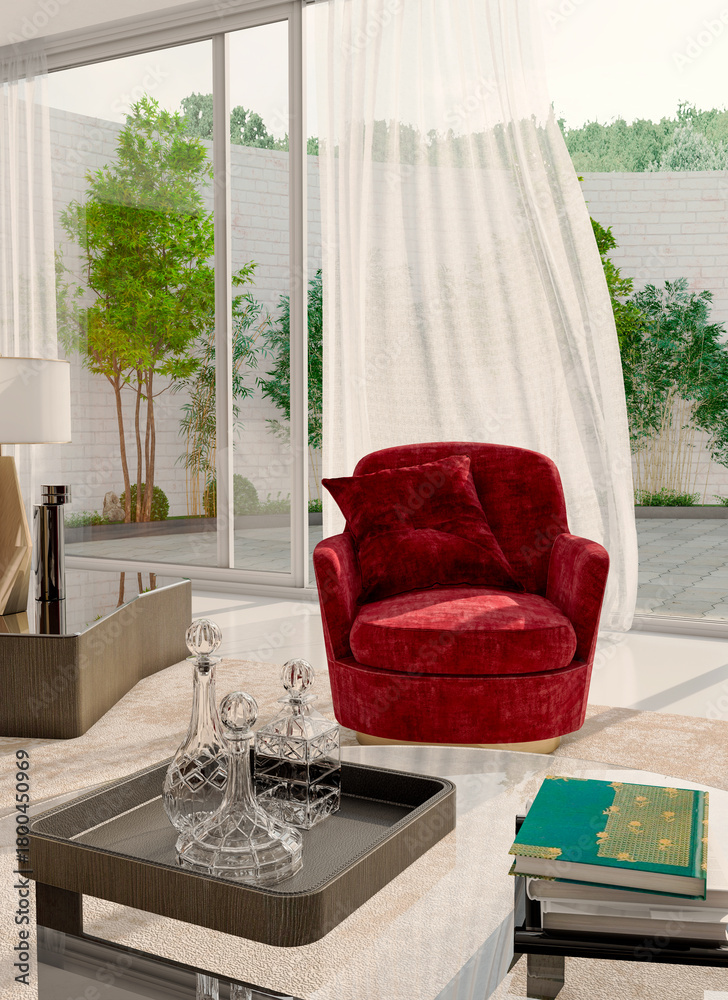 Naklejka premium Large luxury modern bright interiors Living room mockup illustration 3D rendering image