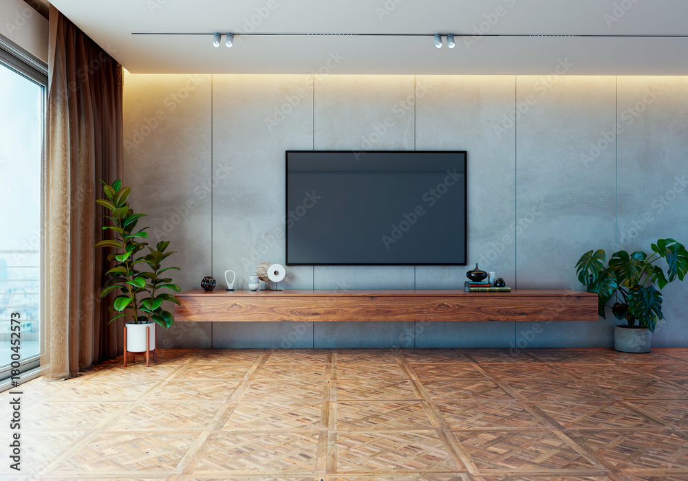 Naklejka premium Large luxury modern bright interiors Living room mockup illustration 3D rendering image