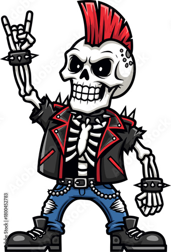 Punk skeleton guitarist posing with electric guitar