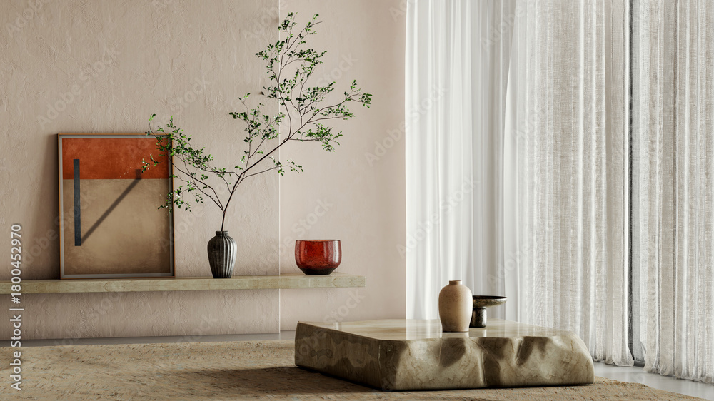 Fototapeta premium Large luxury modern bright interiors Living room mockup illustration 3D rendering image