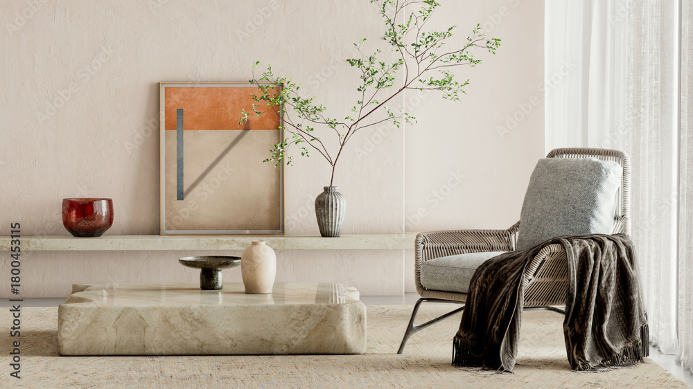 Naklejka premium Large luxury modern bright interiors Living room mockup illustration 3D rendering image