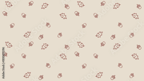 Seamless acorn and oak leaf pattern on cream background, vector style

